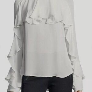 Veronica Beard Cream Ruffle-Sleeve Silk Blouse Size 0